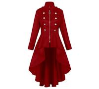 Red,M,Women's Tuxedo Jacket, Vintage Stand Collar Renaissance Steampunk Coat, Gothic Button Long Irregular Hem Tailcoat Trench Uniform