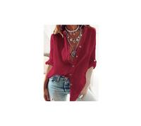 (red, M) Women's V-neck Long Sleeved Shirt, Pure Cotton Casual White Shirt, Loose Fitting For Spring And Autumn Camisas De Mujer Shirt
