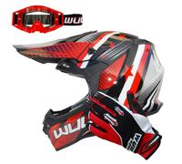 (Red, M) Wulfsport Iconic Adult Helmet + Stratos Gloves + Goggles Off Road Helmet Motocross ATV Crash