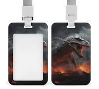 Red Magma Flying Dragons Badge Holder with Lanyard - Waterproof Hard Plastic ID Card Holder Professional Name Tag Vertical ID Card Name Badge for Office Nurse Doctor Teacher
