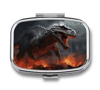 Red Magma Flying Dragons Pill Box 2 Compartment - Small Metal Medicine Organizer Portable Pill Case for Purse Pocket Travel Vitamin Organizer for Men Women, BPA-Free