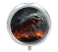 Red Magma Flying Dragons Pill Box 3 Compartment Waterproof Pill Case with Mirror Portable for Purse Pocket Daily Medicine Vitamin Organizer Travel Med Container Holder for Fish Oil Supplements