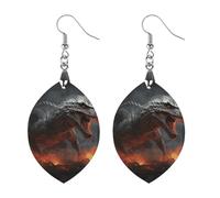 Red Magma Flying Dragons Wooden Earrings Jewelry Gifts, Lightweight Vintage Natural Wood Pendants Classic Artistic Wooden Earring Hooks for Women, Apricot shaped, Wooden, wood