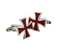 Red Maltese Cross Style Crusader Cufflinks Presented in a Cufflink Box