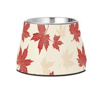 Red Maple Fall Leaves Dogs Food Bowl Non Skid Stainless Steel Pets Dish Bowl for Dogs Cats Rabbits Birds Slow Down Eating