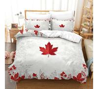 Red Maple Leaf-Autumn Floral Design Duvet Cover Sets 3 PCS Hotel Quality Quilt Cover Bedding Sets Bed Covers with Pillowcases with Zipper Closure Ultra Soft Anti Allergic Microfiber Double（200x200cm）