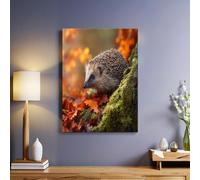 Red Maple Leaf Canvas Wall Art Animal hedgehog 70 x 50 cm Framed Poster Print Waterproof Modern Artwork for Living Room Bedroom Home Decoration