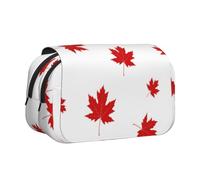 Red Maple Leaf Double Clamshell Pen Case Portable Pencil Pouch With Zipper