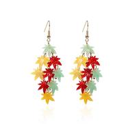 Red Maple Leaf Pearl Dangle Earrings Thanksgiving Christmas Chandelier Drop Dnagle Earrings Jewelry for Women Girls Autumn Vibe Jewelry