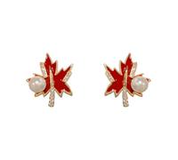 Red Maple Leaf Pearl Earrings Exquisite Fashionable Gentle and Versatile Super Sparkling Female Ear Jewelry