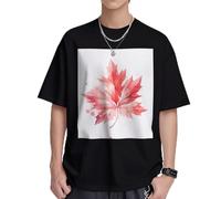 Red Maple Leaf Print Men's Cotton T-Shirt - Soft Breathable Tees Casual Tops Short Sleeve, for Men & Women, Black, Medium