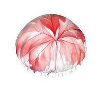 Red Maple Leaf Printed shower cap, reusable, specially designed for women's long hair, double-layer structure, suitable for bathing.