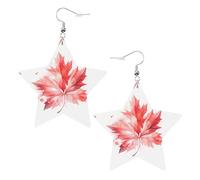 Red Maple Leaf Prints Leather Star-Shaped Earrings Lightweight And Stylish Accessories For Parties Dances And Everyday Life.