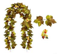 Red Maple Leaf Rattan Garland 175cm Cloth Fabric Decor(Green)