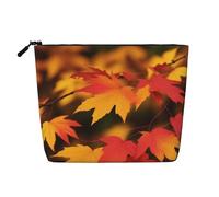 Red Maple Leaves Single Layer Linen Like Makeup Bag, Lightweight and Cute, Easy to Use
