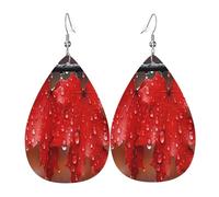 Red maple leaves with dew Women's Teardrop Leather Earrings - Lightweight PVC Dangle Earrings, 925 Silver Hooks, Double-Sided Prints | Hypoallergenic Gift