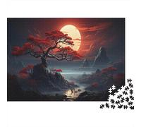 Red Maple Solitary Tree Jigsaw Puzzles Puzzle for Adults Kids. 1000 Piece Full Moon Impossible Challenge Toy Educational Game Home Decoration for Adults& Kids Age 14 Years Up 1000pcs (75x50cm)