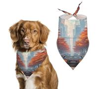 Red Maples on The Roadside Dog Bandana Adjustable Pet Scarf Soft Washable Polyester Triangle Bib Lightweight Breathable Pet Bib for Dogs Cats Puppies Suitable for Holiday Birthday
