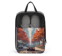 Red Maples on The Roadside Shoe Bag Travel Shoe Organizer Water-Resistant Shoe Pouch with Zipper Sneaker Dust Bag, gray, One Size, Modern