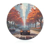 Red Maples on The Roadside Tempered Glass Cutting Board Easy to Clean Butcher Block Feeling Comfortable Round Chopping Board Light Portable Cutting Boards for Kitchen Counter 7.9 Inch