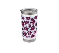 Red Maroon and Light Blue Floral Daisy Pattern Stainless Steel Insulated Tumbler