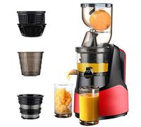 Red Masticating Juicer for Whole Fruits Vegetables, Slow Cold Press Extractor with Smart Anti-Drip Lid, Adjustable Thickness Control, Quiet Under 50dB, Dishwasher Safe Parts, Large 2L Capacity for