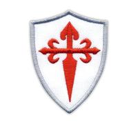 Red Med Cross of Saint James on The White Shield - Heat-Activated Adhesive/Iron-on Backing - Embroidered Badge/Patch