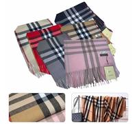 (Red) Men Ladies Women Classic Checked Tartan Print Plain Tassel Scarf Burberry style