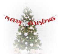 Red Merry Christmas Banner Decorations with Snowflakes Xmas Banner Flag for Christmas Decor