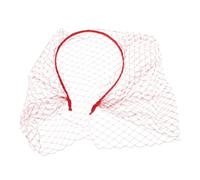 Red Mesh Birdcage Veil Headband with Rhinestones, Vintage Fascinator | Formal Face Coverage, Shape Retention, for Wedding Guests, Church Services and Race Day Styling