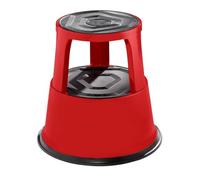 Red Metal Round Rolling Kick Step Stool with Castor Wheels and 150kg Load Capacity