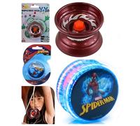 Red Metal Trick YoYo 5cm & Spiderman LED Light-Up Yo-Yo 5.5cm 2 pack Combo Set for Kids, Beginner Friendly Skill Toy with Extra String, Fidget Play, Birthday Gift, Outdoor Activity