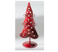 Red metal Xmas Tree design tealight stand holder Fair Trade 11 x 8 x 24.5cm