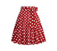 Red Midi Skirts for Women UK Summer Pleated Skirts Flared 1950S Vintage Polka Dot A Line Ladies High Waisted Elegant Swing for Prom Party