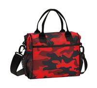 Red Military Camouflage Lunch Bag Box for Travel Picnic Hiking, Camo Insulated Cooler Tote Food Container Bags with Adjustable Shoulder Strap for Women Men Adults