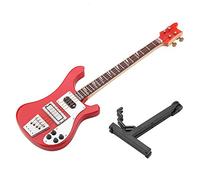 Red Miniature Bass Guitar Replica with Stand and Case Instrument Model Ornaments Christmas Gift