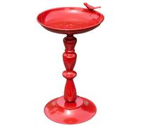 Red Miniature Bird Bath - Weather Resistant Metal Colourful Outdoor Garden Wild Bird Water Bowl Station - H37X W21 X D23Cm