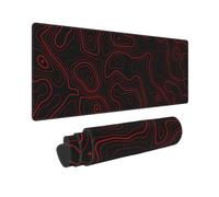 Red Minimalist Topographic Contour Mouse Pad XL Extended Mouse Mat, Non Slip Rubber Base Stitched Edge Gaming Pc Mousetop Large Mice Pad,31.5 X 11.8 Inch