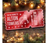Red Mirror Acrylic Ticket Any Theme Park Day Out Personalised Any Text Voucher | Custom Surprise Reveal Voucher Ticket | Announcement Greeting Card | Note Card