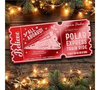 Red Mirror Acrylic Ticket Christmas Train Polar Express Personalised Any Text Voucher | Custom Surprise Reveal Voucher Ticket | Announcement Greeting Card | Note Card