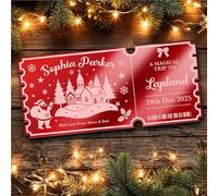 Red Mirror Acrylic Ticket Lapland Surprise Trip Christmas Personalised Any Text Voucher | Custom Surprise Reveal Voucher Ticket | Announcement Greeting Card | Note Card