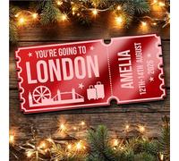 Red Mirror Acrylic Ticket London Day Out Trip Personalised Any Text Voucher | Custom Surprise Reveal Voucher Ticket | Announcement Greeting Card | Note Card