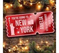 Red Mirror Acrylic Ticket New York Trip Holiday Surprise Getaway Personalised Any Text Voucher | Custom Surprise Reveal Voucher Ticket | Announcement Greeting Card | Note Card