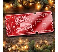 Red Mirror Acrylic Ticket Polar Express Christmas Train Ride Personalised Any Text Voucher | Custom Surprise Reveal Voucher Ticket | Announcement Greeting Card | Note Card