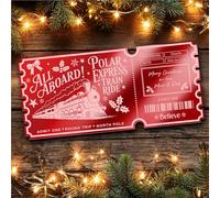 Red Mirror Acrylic Ticket Polar Express Train Christmas Personalised Any Text Voucher | Custom Surprise Reveal Voucher Ticket | Announcement Greeting Card | Note Card