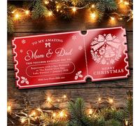 Red Mirror Acrylic Ticket Spa Weekend Break Christmas Personalised Any Text Voucher | Custom Surprise Reveal Voucher Ticket | Announcement Greeting Card | Note Card