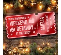 Red Mirror Acrylic Ticket Weekend Away Getaway Surprise Trip Break Personalised Any Text Voucher | Custom Surprise Reveal Voucher Ticket | Announcement Greeting Card | Note Card