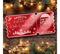 Red Mirror Acrylic Ticket Winter Wonderland Christmas Day Out Personalised Any Text Voucher | Custom Surprise Reveal Voucher Ticket | Announcement Greeting Card | Note Card