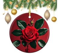 Red Mirror Rose Ceramic Christmas Ornaments 3 Inch Vintage Hanging Baubles with Gold String for Xmas Tree Decorations Holiday Party Yard Garden Home Decor Festive Keepsake Gift Exchange