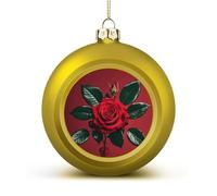 Red Mirror Rose Christmas Tree Ornaments 1.6 Inch Shatterproof Pc Plastic Balls with Lanyard Baubles Hanging Christmas Ball Ornaments for Xmas Tree Holiday Party Wedding Home Decorations-Golden